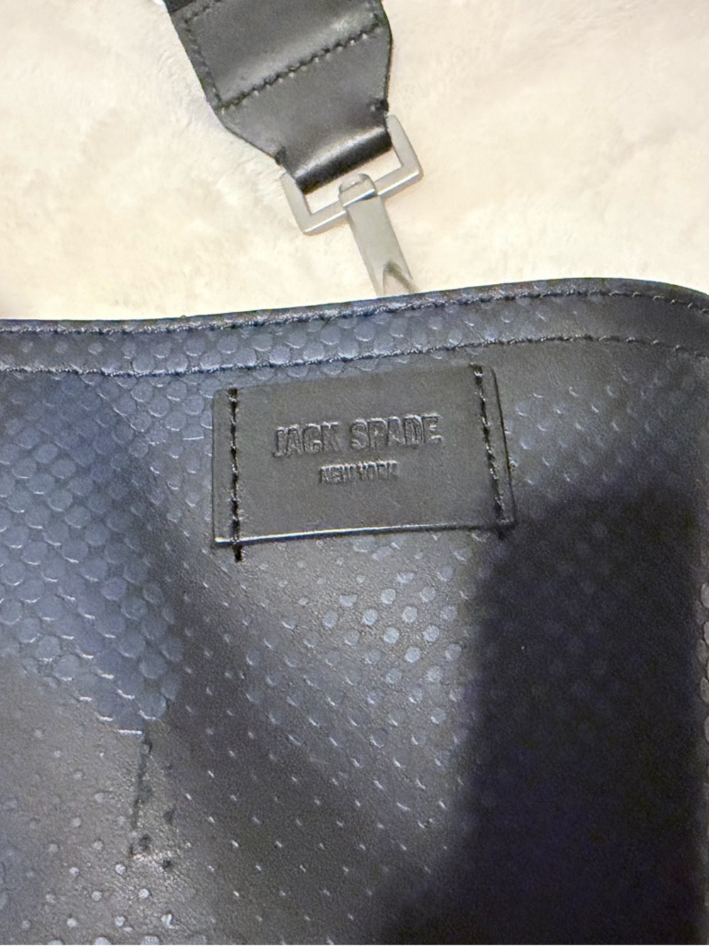 Jack Spade Leather Weekender Travel Bag Black/Navy Camo Laptop Work Bag - Picture 4 of 11